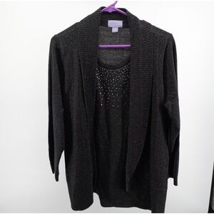 Laura Scott Womens Black Metallic Shimmer Cardigan Shell Large
